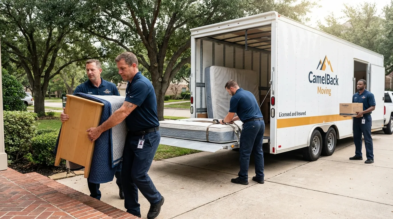 Crew loading residential truck for cross-state move from Fredericktown, MO